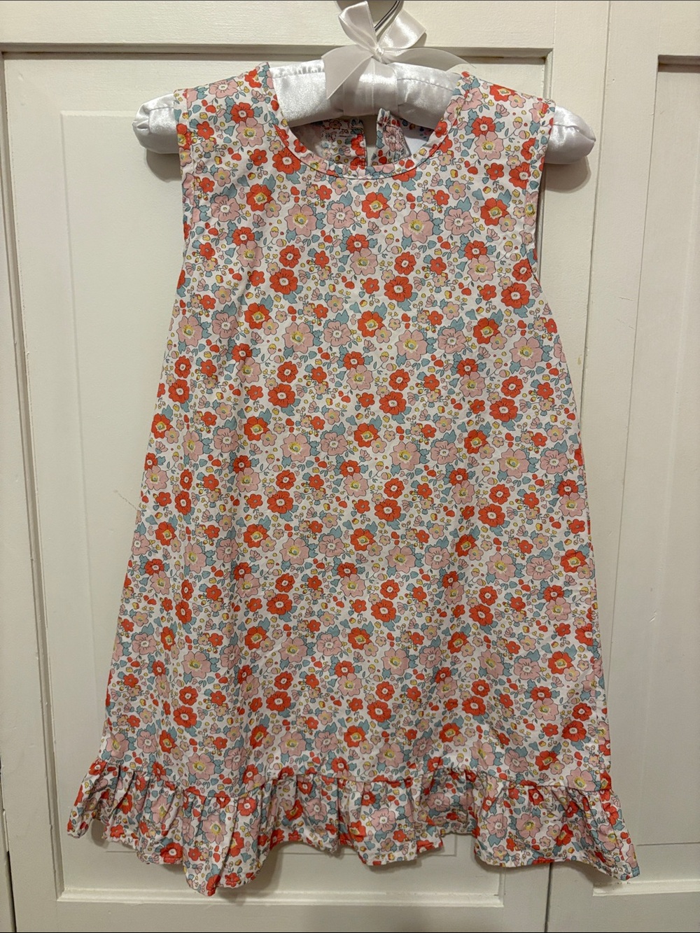 Sleeveless Floral Ruffle Hem Dress for Girls - Pink & Orange